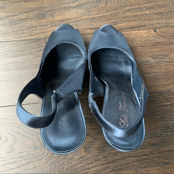 Lulu Townsend Size 7.5 Royal Blue Open Toed Fabric 4.5 Inch Platform High Heels - Picture 6 of 12